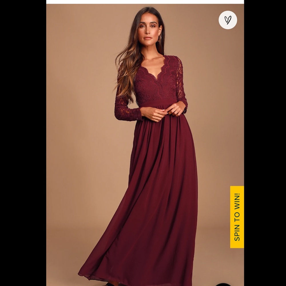 Lulu’s burgundy long sleeve lace maxi dress, size small, worn only once - Picture 1 of 6